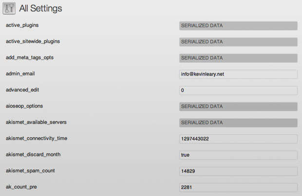 WordPress All Database Settings Menu