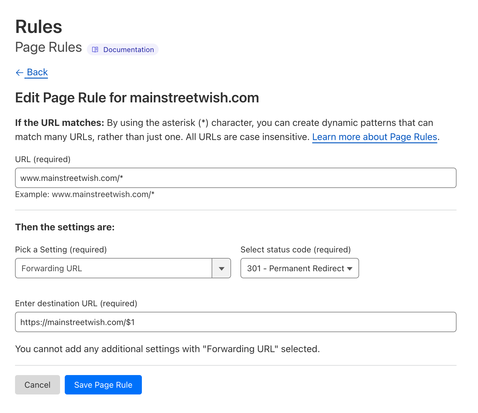 CloudFlare Page Rules: Redirect WWW to root domain with a 301 redirect