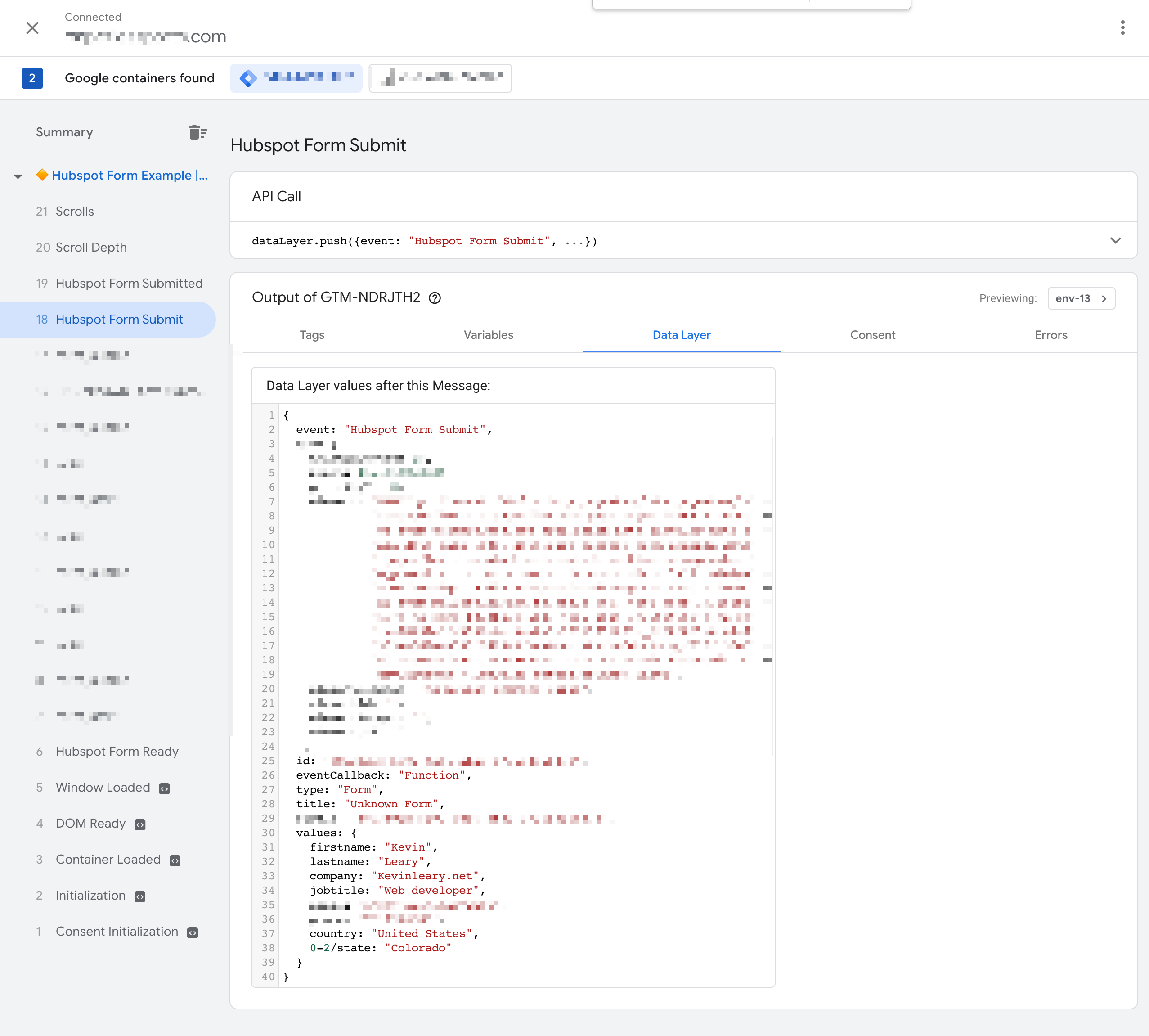 Hubspot Form Submit GTM Preview
