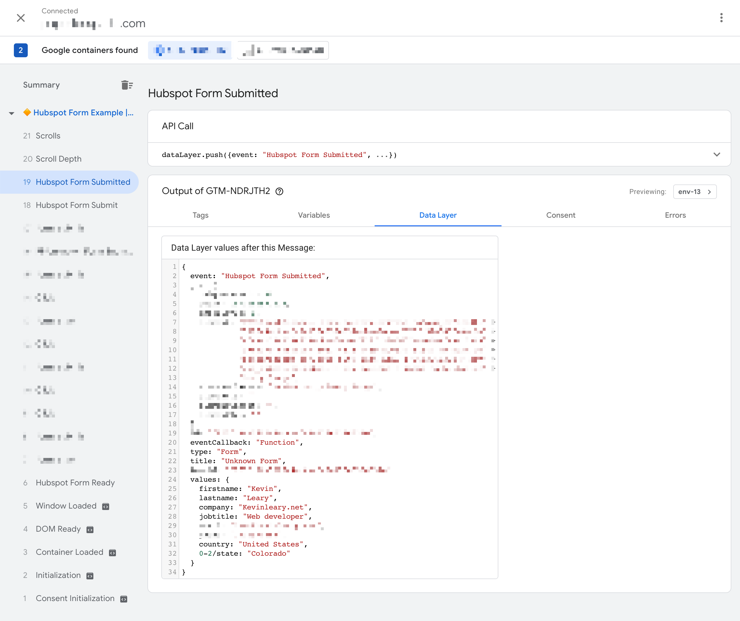 Hubspot Form Submitted GTM Preview
