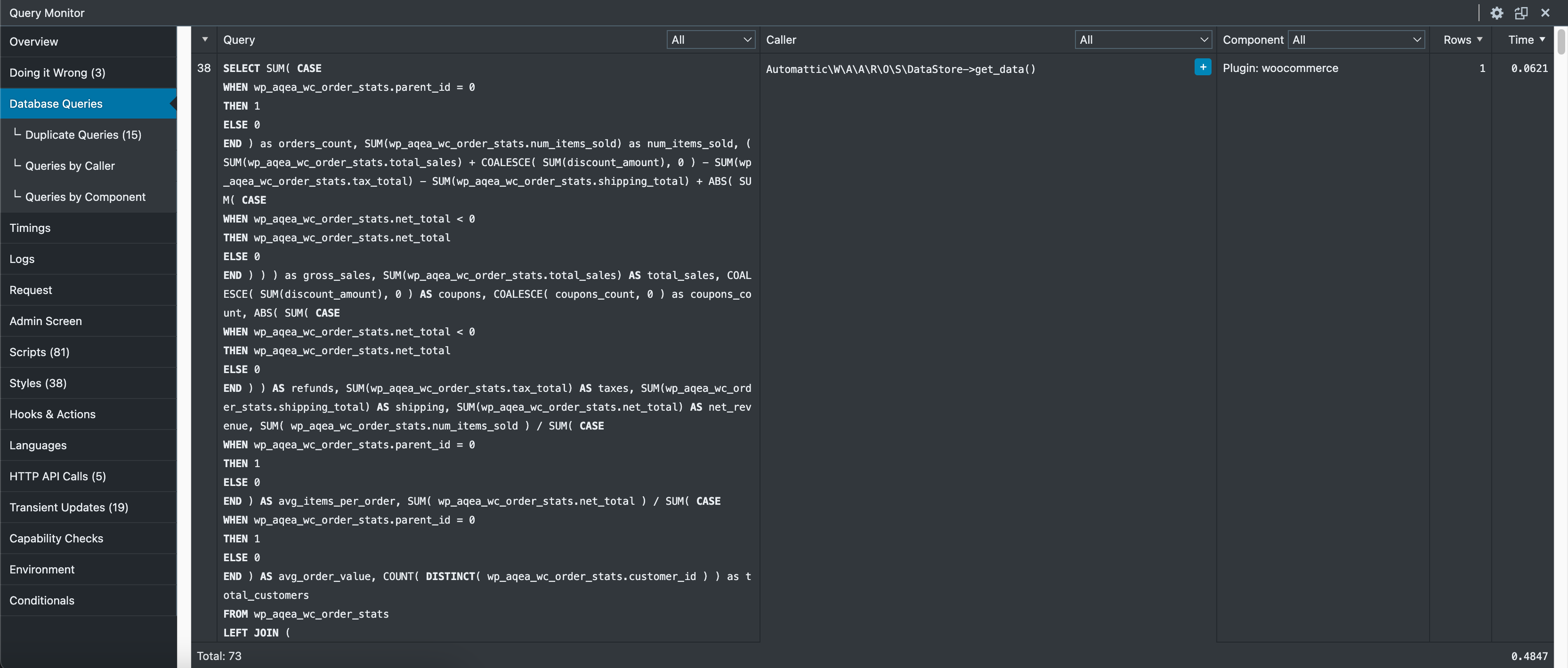 Query Monitor plugin for WordPress: Database Queries Reports