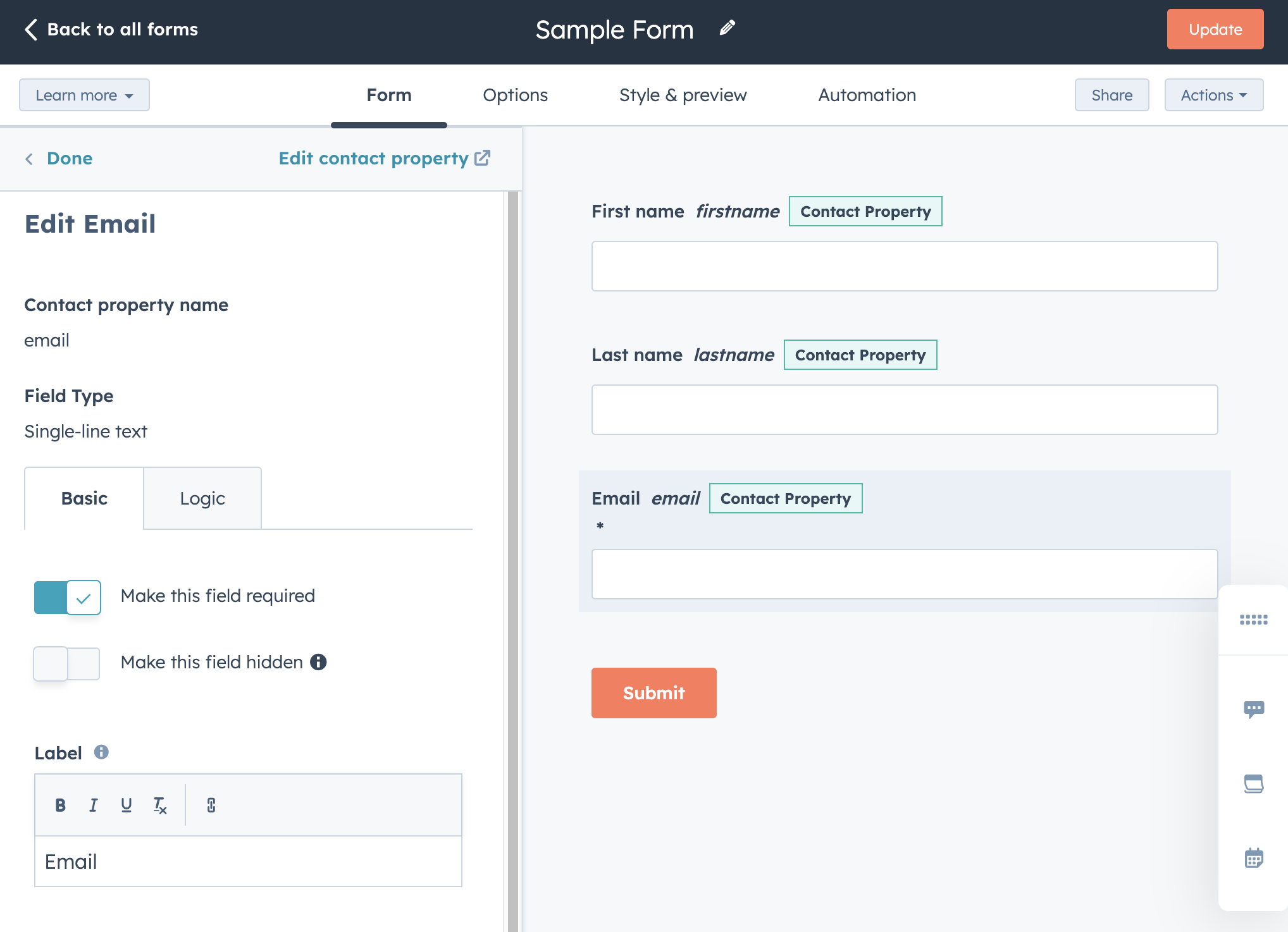 Simple HubSpot Form Example