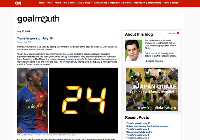CNN Sports Blog Goalmouth is driven by WordPress, along with many other CNN blogs