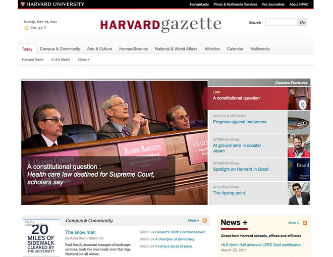 Harvard Gazette developed using WordPress