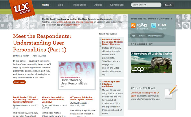 UX Booth: User Experience and Usability Blog Community is built using WordPress